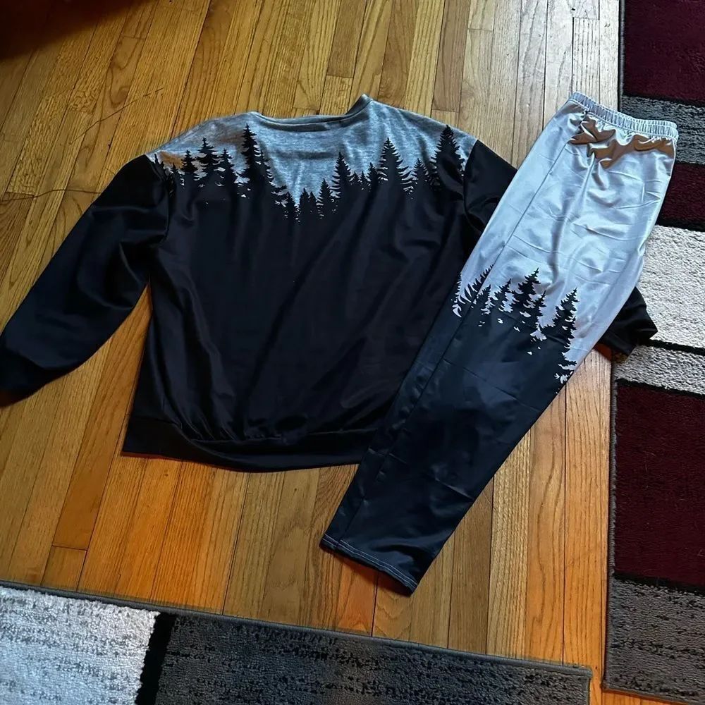 Black and Gray Forest Print Tracksuit with 1692 saying on front